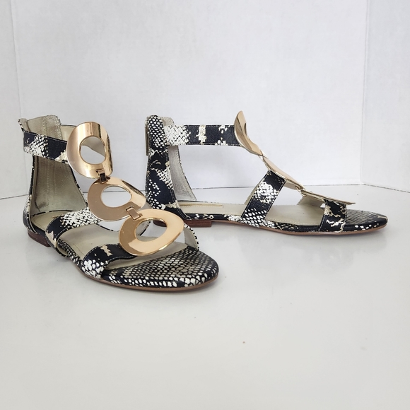 BCBGeneration Faroh Sandals Gladiator Flats VIP Snake Gold 5.5M BCBG Shoes - Picture 2 of 15